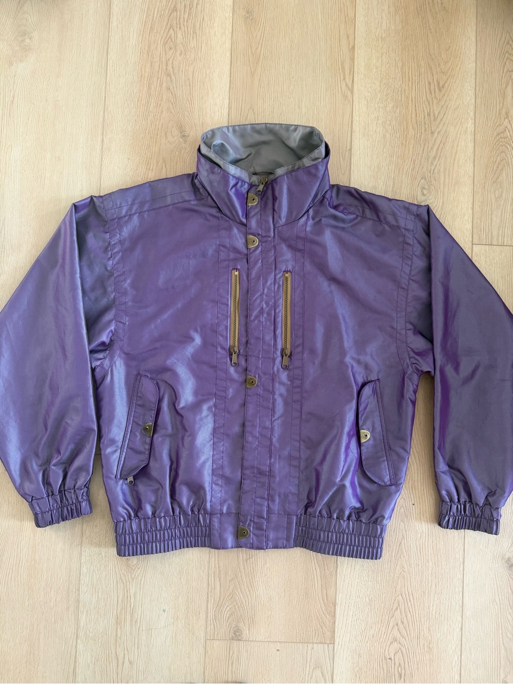 VTG Gerry Men’s M Purple Iridescent Bomber Jacket with Gold Hardware 90’s Y2K